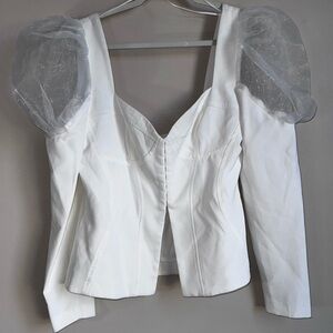 ASOS sheer puff‎ sleeve corset hook and eye clasps long sleeve top size 10 fairy